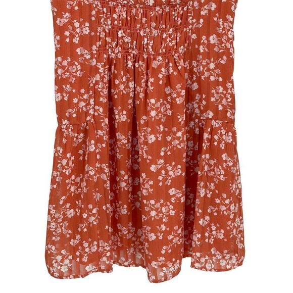 Chelsea28 Sleeveless V-Neck Smocked Tie Shoulder Mini Dress Coral White Medium - Picture 5 of 13